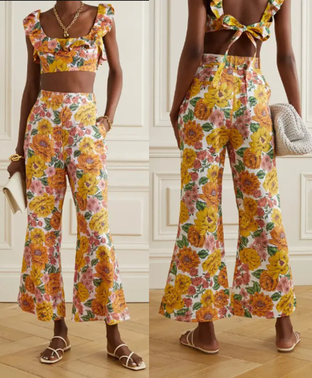 NWT Zimmermann Poppy Crop Top & Flare Pants Sunshine Floral Top US 8/Bottom US 6